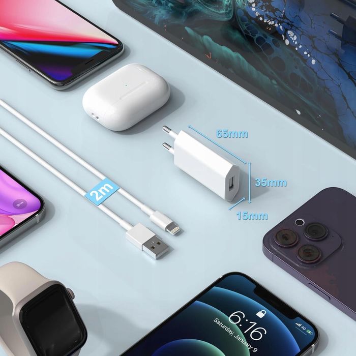 ładowarka do iphone 5v/1a z kablem lightning 2.m 2.szt gejin a1400