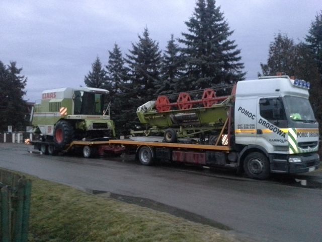 Pomoc drogowa transport kombajnów wózków maszyn laweta traktorów lkt