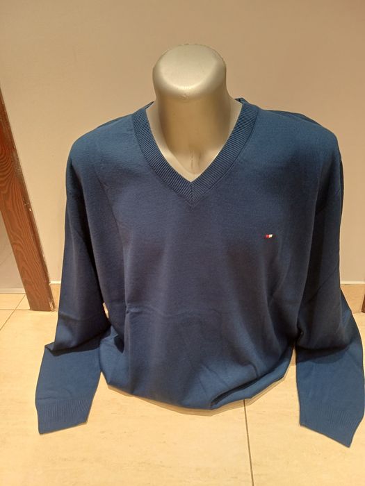 Sweter męski serek niebieski 5XL, 6XL.