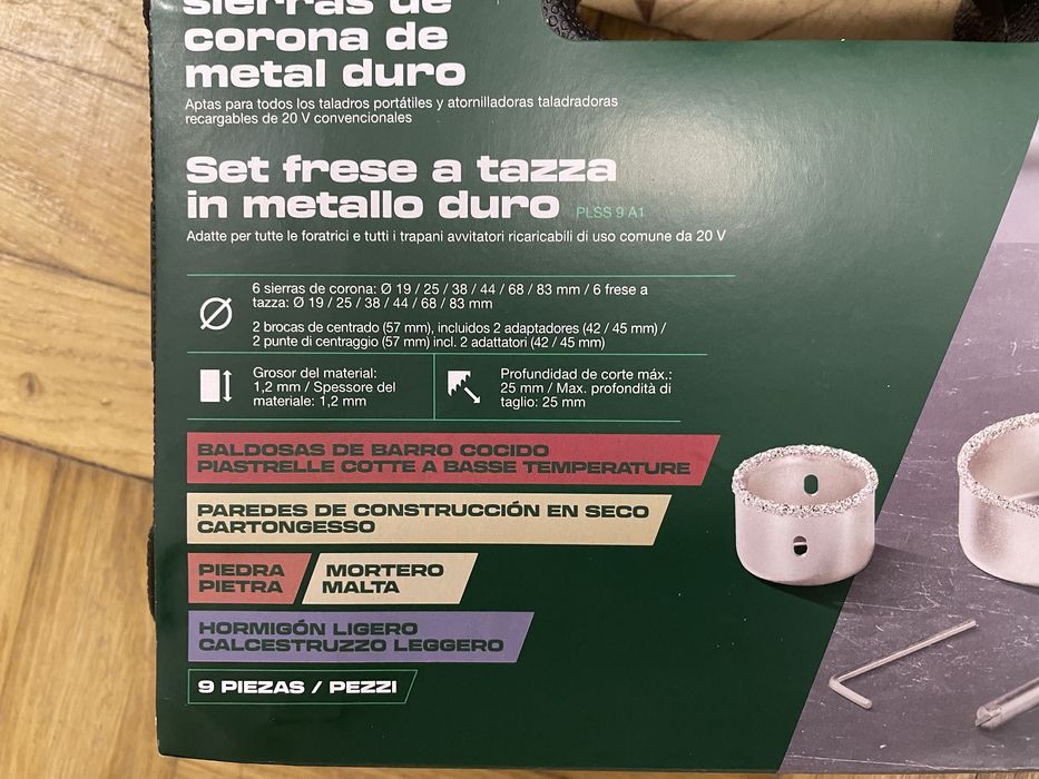 Коронки алмазные 19/25/38/44/68/83мм (набор 9 шт) PARKSIDE