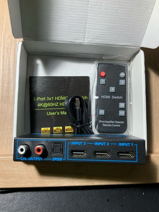 HDMI перемикач 3×1 з аудіоекстрактором 4K 60Hz ARC SPDIF AUX RCA HDMI