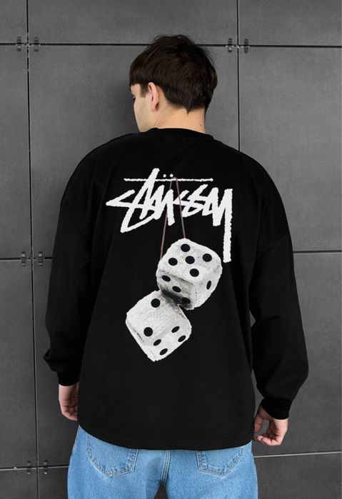 Новая белая чёрная кофта лонгслив свитшот stussy стуси кубики