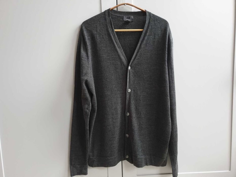 Szary wełnianiany sweter męski kardigan L 100% wełna merino H&M