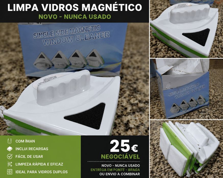 Limpa Vidros Magnético com Íman – Novo c/ Recargas