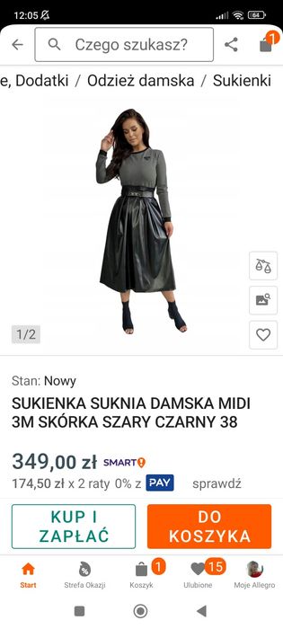 Biało-czarna długa sukienka spódnica ekoskóra z kieszeniami