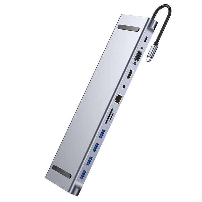 Rozgałęziacz HUB przejściówka USB-C 11w1 4xUSB HDMI SD VGA JACK LAN