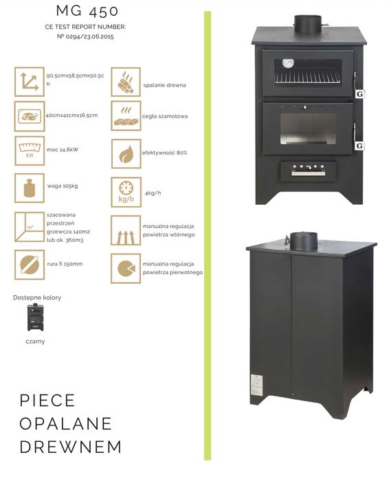 Piecyk kominkowy MG450 (piec, koza) z piekarnikiem 14,8kW