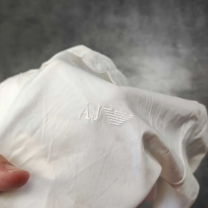 MĘSKA Elegancka Koszula Krótki Rękaw Biała Emporio Armani Jeans Haft