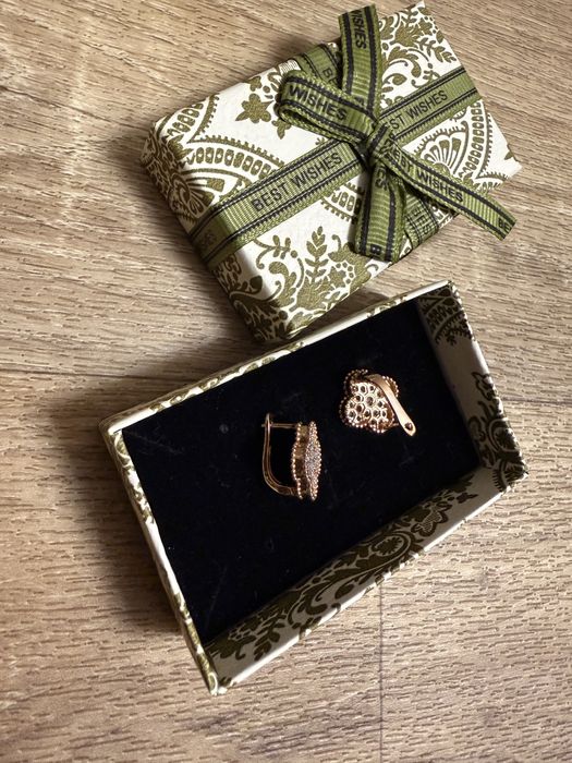 Van cleef клевер сережки,серьги с камнями,красное золото ван клиф