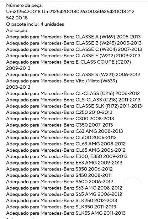 Conjunto de 4 sensores estacionamento para vários Mercedes Benz. Novos