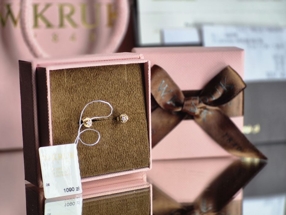 Złote kolczyki z diamentami W.Kruk gwarancja certyfikat 585