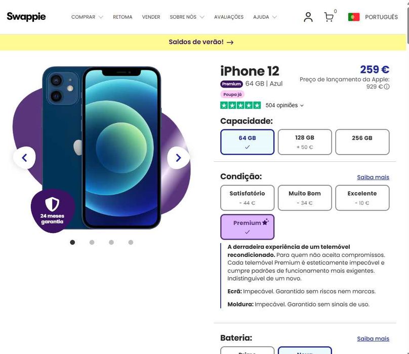 iPhone 12 como Novo (Garantia de 6 meses)