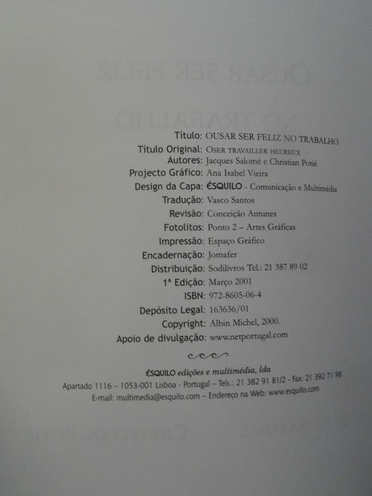 Ousar Ser Feliz no Trabalho de Jacques Salomé - 1ª Edição