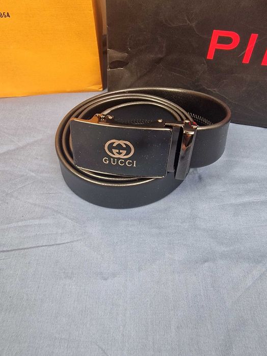 Pasek męski klamra Gucci złota skórzany premium