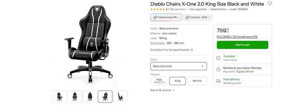 Gaming Diablo chair - king size up to 160kg