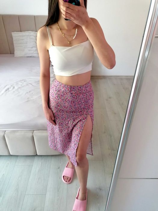 Spódnica w kwiaty midi z rozcięciem Shein XS 34