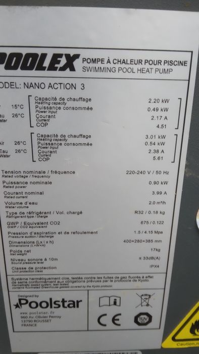 Pompa ciepła do basenu Poolex Nano Action 3kW Pompa do podgrzewania wody w basenie