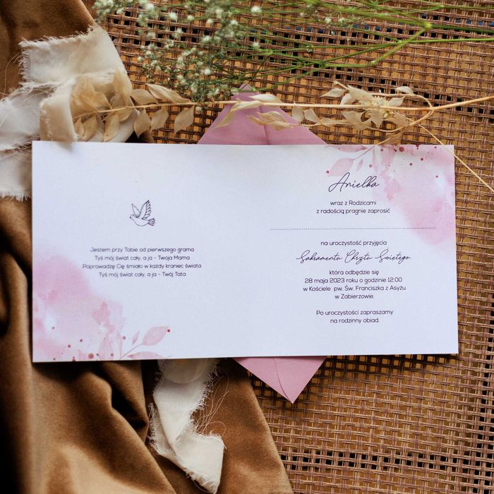 zaproszenie na chrzest święty - różowe dziewczynka