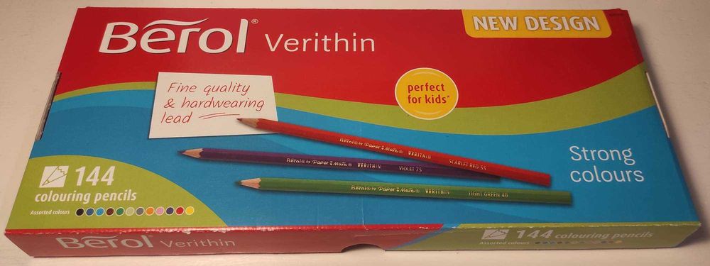 Kredki ołówkowe, kolorowe BEROL Verithin 12 kolorów, 144 sztuk
