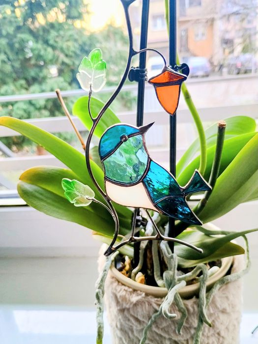 Dekoracja witraż rękodzieło prezent hadmade Ptak