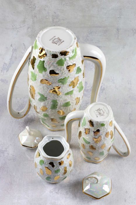 Ceramiczny serwis Domino Steatyt Buksowicz ceramika prl vintage