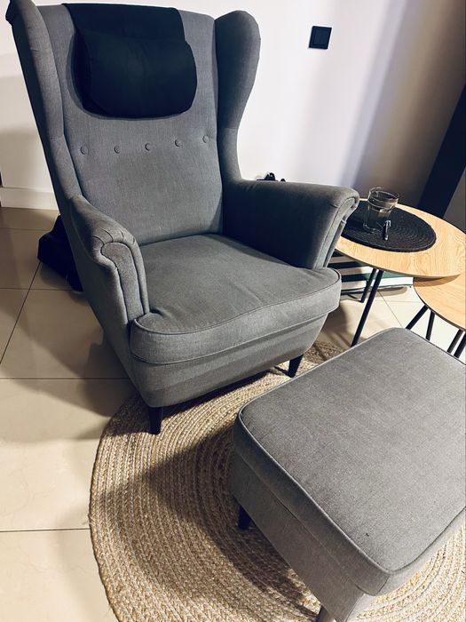 Fotel ikea Strandmon + podnozek i zaglowek