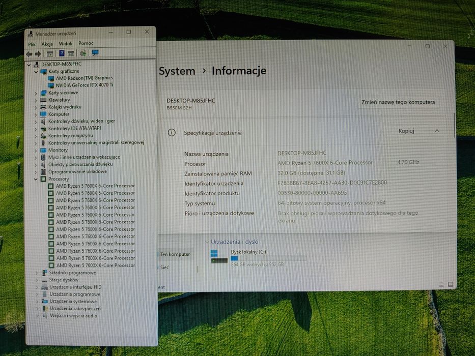 Komputer Gamingowy Ryzen 5 7600x,32 GB DDR5, RTX 4070 Ti, Win 11 Pro