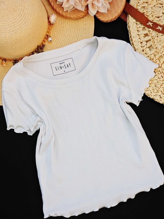 Sinsay biały t shirt prążek S