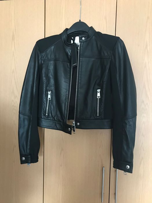 Casaco Pinko, novo, metade pele, metade tecido técnico