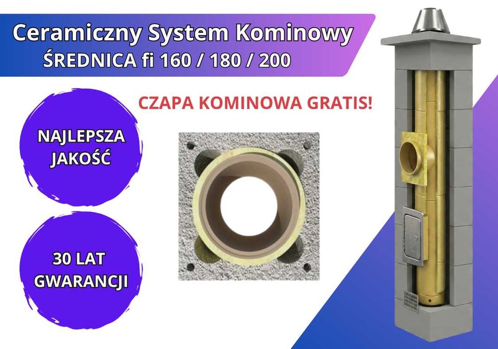 Komin K fi 200 wys. 4m Izolowany Systemowy Ceramiczny, System Kominowy