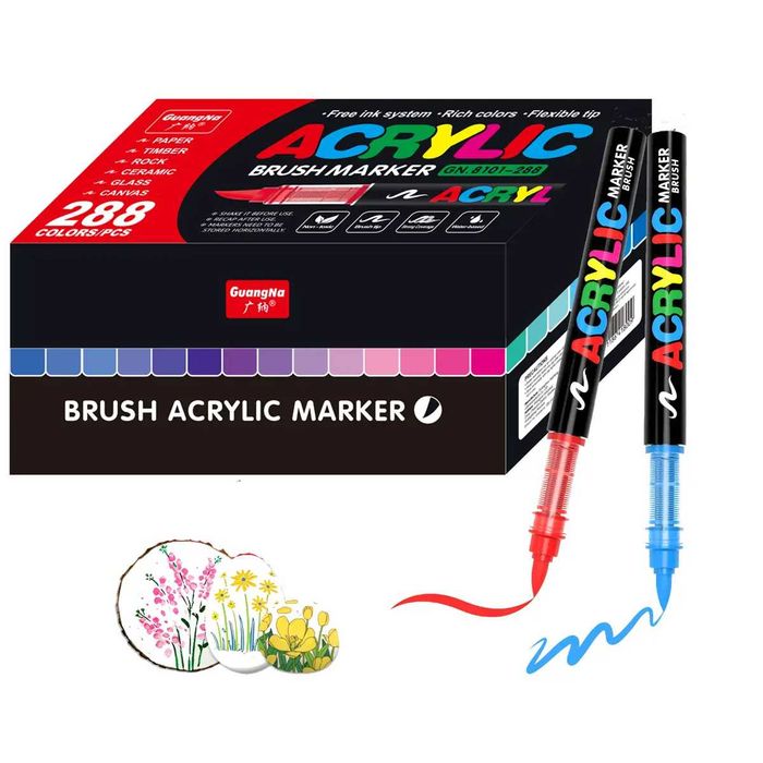 Акрилові маркери GuangNa Acrylic Brush Marker GN.8101 | Акрилові художні маркери 288 шт з пензликовим наконечником