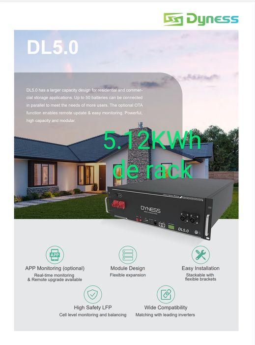 Bateria Dyness 5.12KWh Lítio 5120Wh rack 48V