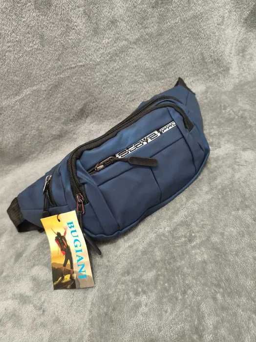 Męska pojemna duża niebieska nerka regulowany pasek nowa