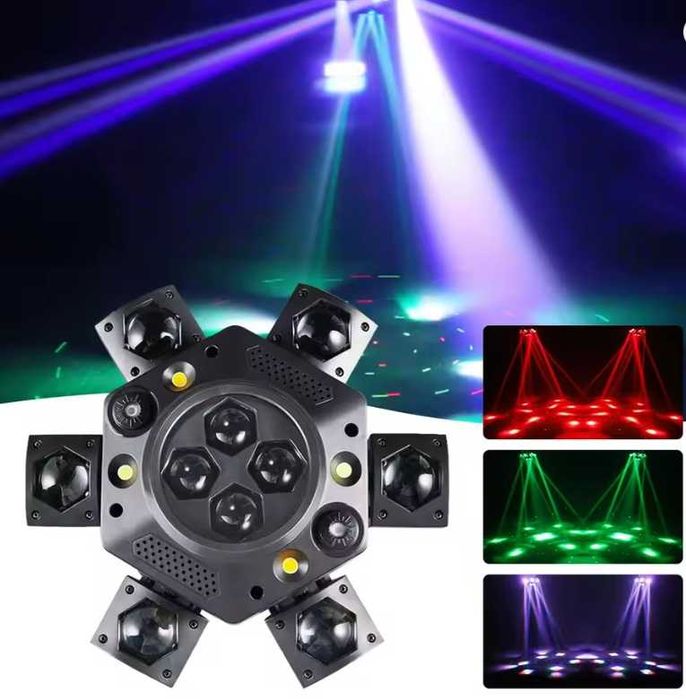 Luz DJ 6 Cabeças LED RGB 10W | Efeito Discoteca Profissional - Reage à Música