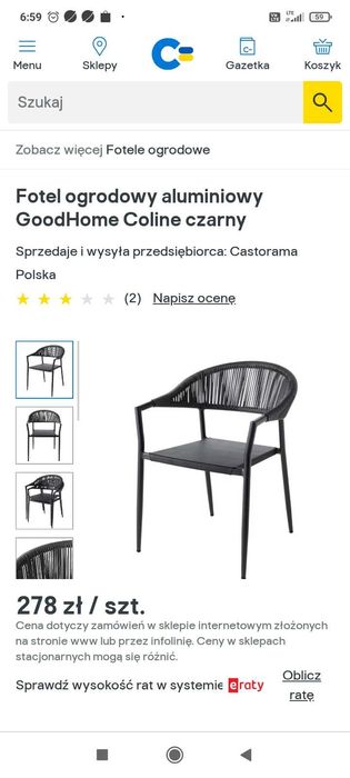 Krzesło ogrodowe plecione czarne 6szt 1000zł poduszki szare gratis