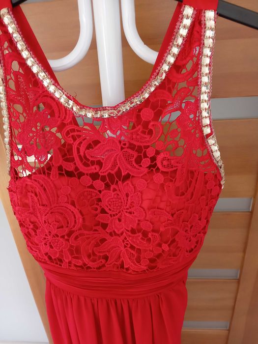 Eva&Lola sukienka balowa L / 40  czerwona długa z rozcięciem