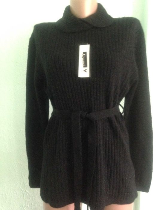 Кофта свитер черная удлиненная с поясом р.М 46
