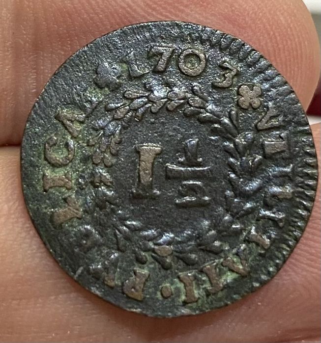 Moeda  413 - 1 1/2 Real e Meio D PEDRO II - 1703