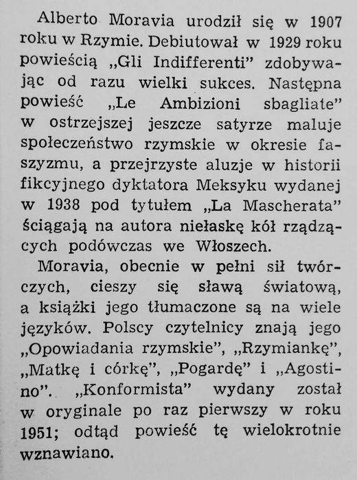 Konformista Alberto Moravia Seria Nike Czytelnik 1964
