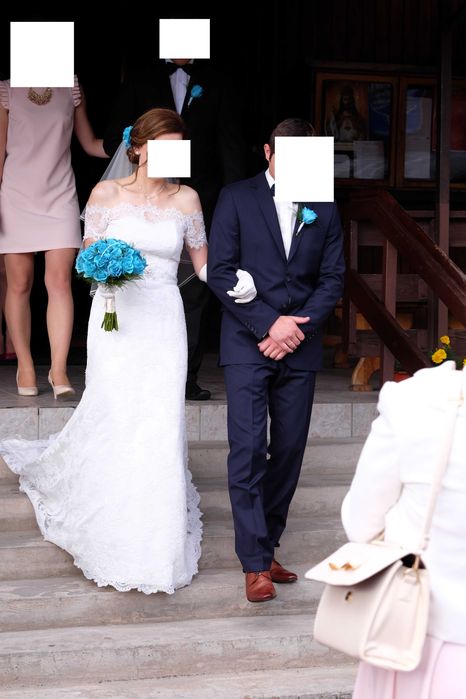 suknia ślubna, r.38, ecru, syrena koronka