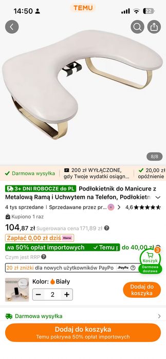 Podłokietnik na paznokcie