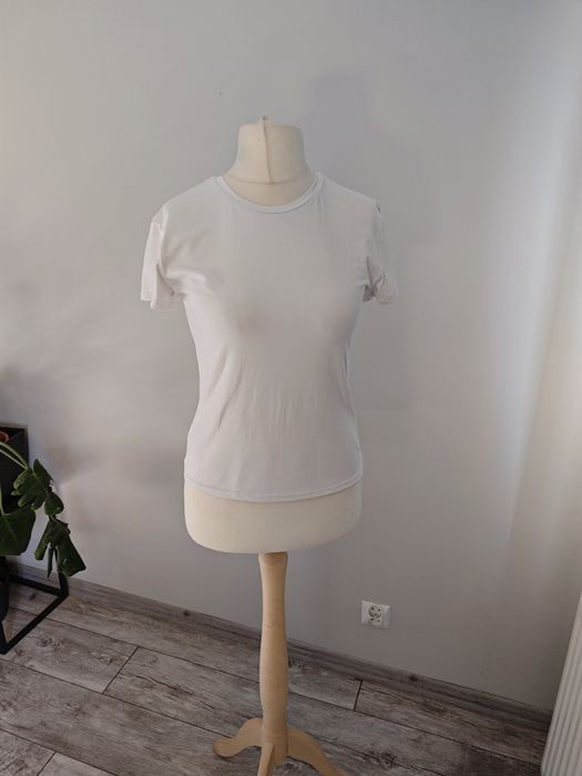 Biała koszulka h&m L Basic top gładki