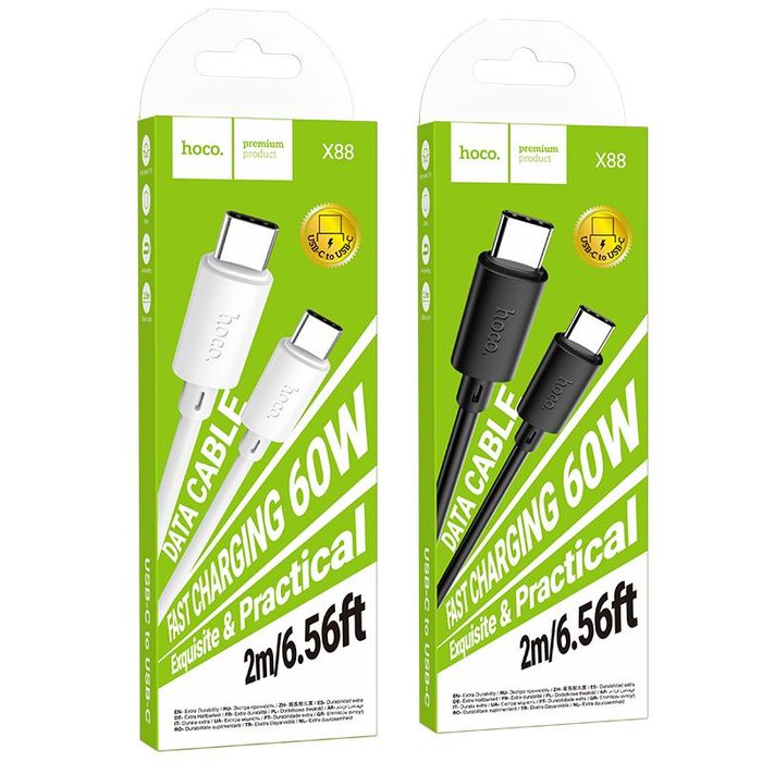 Kabel USB C do USB C Hoco 3A 60W 2 m X88 czarny