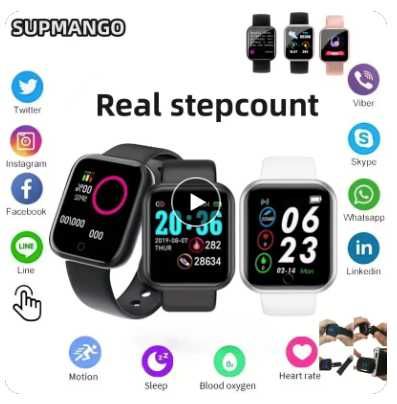 Relógio Inteligente Digital Preto e Bracelete Branca