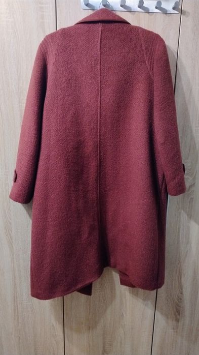 Elegancki bordowy płaszcz 70% wełna i moher rozm 46/48