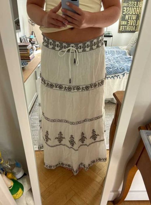 Zara HIT dluga maxi bawelniana haftowana spodnica boho