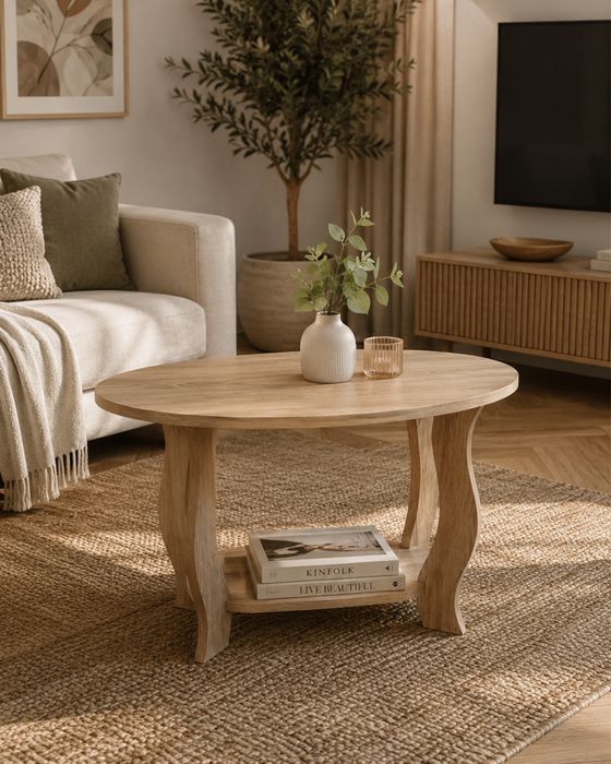 Stolik kawowy owalny dąb sonoma z półką 80x60x60 – nowoczesny, solidny