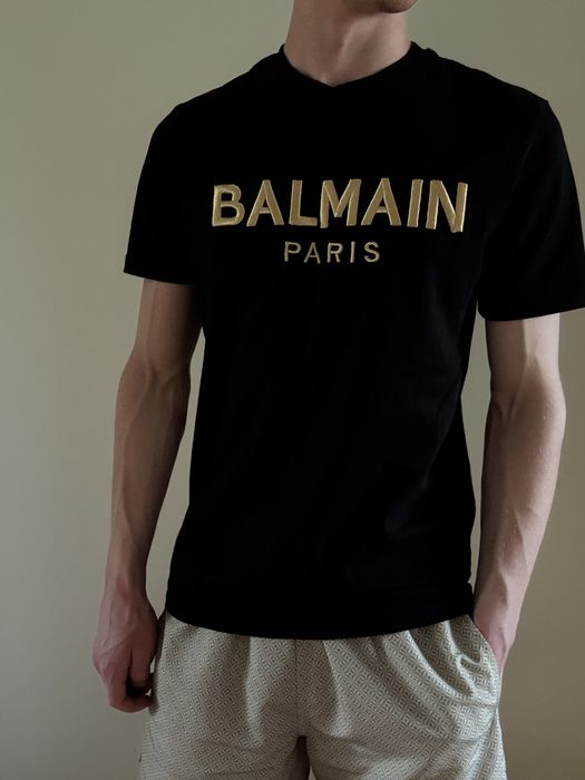 Koszulka Balmain Paris – czarna z złotym logo, rozmiar S