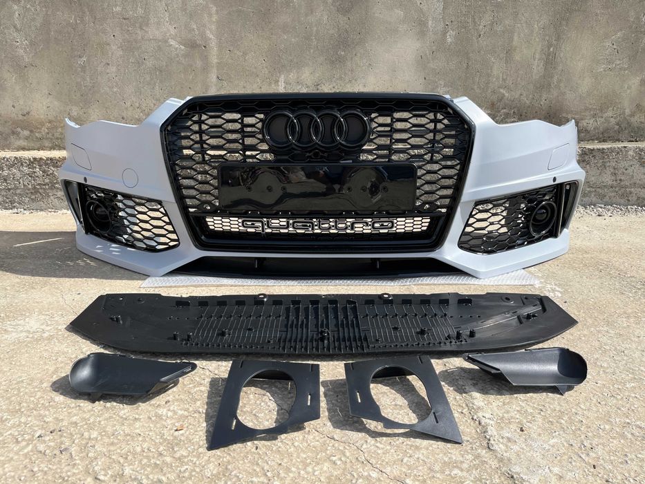 Передній бампер на Ауді Audi A6 C7 2014-2018 року в стилі RS решетки радиатора під Quattro Full Black