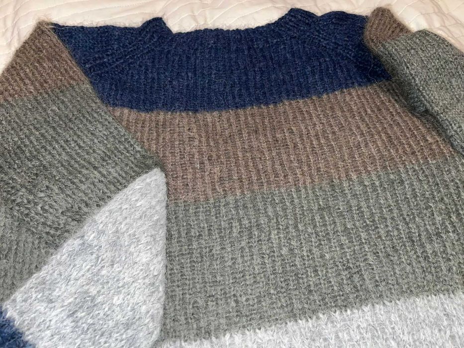 Sweter z alpaki handmade roz. 36 38  S/M  8 10  mięciutki w paski